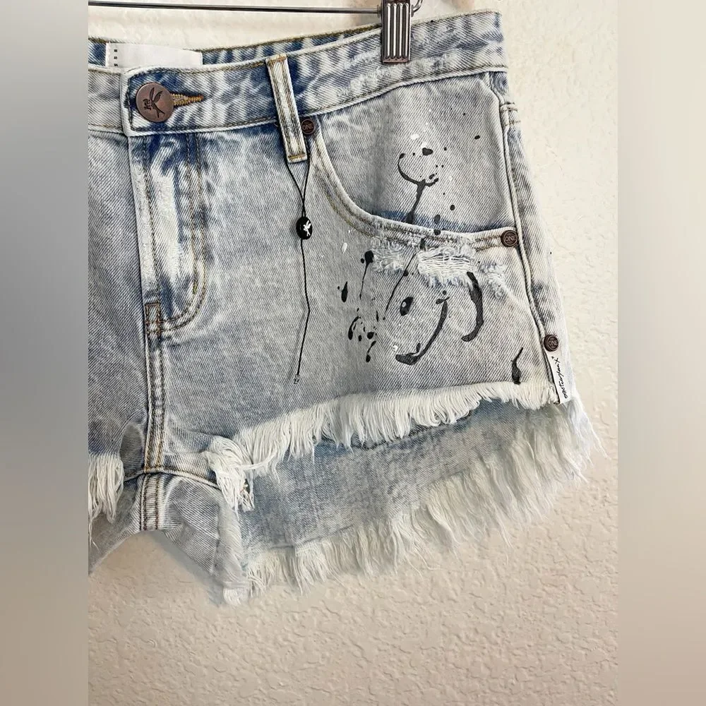 One Teaspoon cut off shorts Bonitas jean shorts Florence paint splatter. 32. New